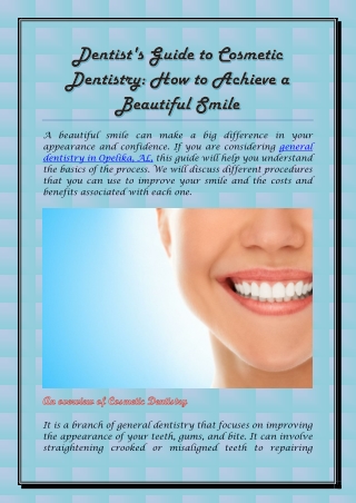 Dentist's Guide to Cosmetic Dentistry: How to Achieve a Beautiful Smile