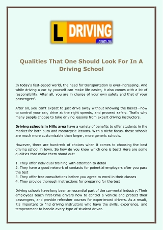 Qualities That One Should Look For In A Driving School