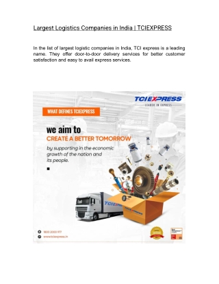 Largest Logistics Companies in India | TCIEXPRESS