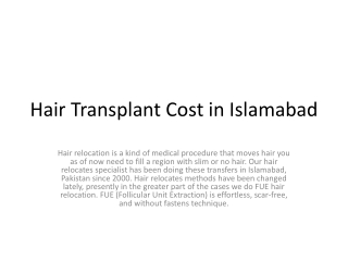 Hair Transplant Cost in Islamabad
