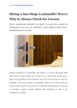 Hiring a San Diego Locksmith? Here’s Why to Always Check for License