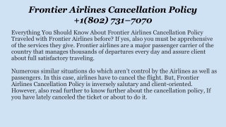 Frontier Airlines Cancellation Policy