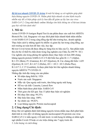 Bộ kit test nhanh Arista COVID-19 Antigen Rapid Test