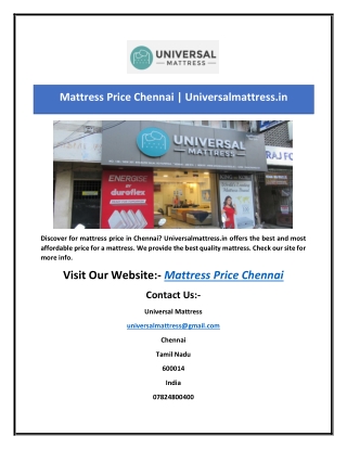 Mattress Price Chennai | Universalmattress.in