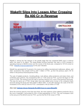 Wakefit Slips Into Losses After Crossing Rs 400 Cr in Revenue