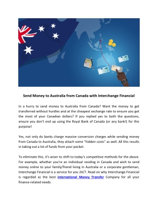 Send Money To Australia From Canada With Interchange Financial