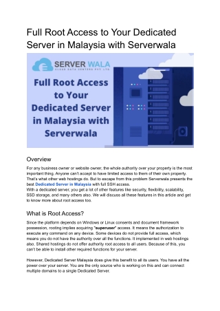 Full Root Access to Your Dedicated Server in Malaysia with Serverwala