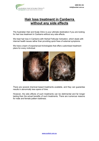 Hair loss treatment in Canberra without any side effects