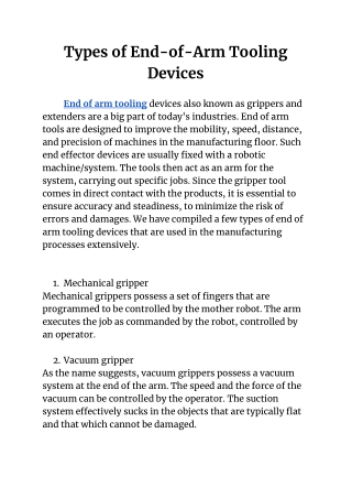 Types of End-of-Arm Tooling Devices