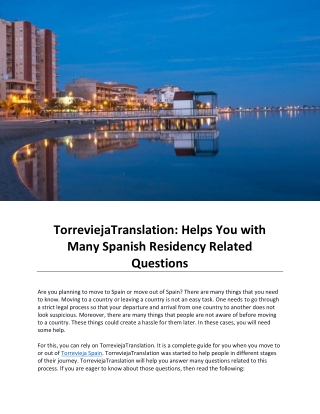 TorreviejaTranslation Helps You with Many Spanish Residency Related Questions