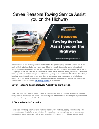 Seven Reasons Towing Service Assist you on the Highway