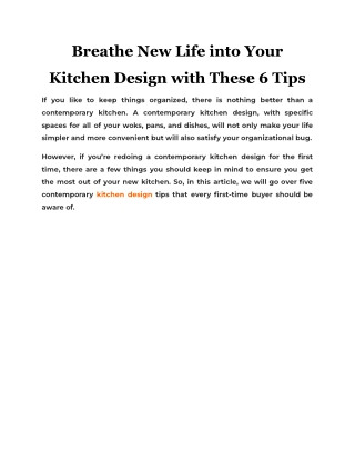 Breathe New Life into Your Kitchen Design with These 6 Tips