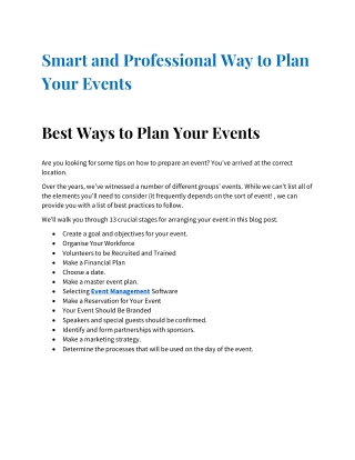 Smart and Professional Way to Plan Your Events