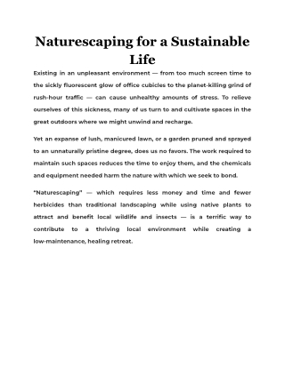 Naturescaping for a Sustainable Life