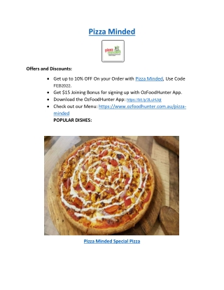 5% Off - Pizza Minded Restaurant Menu Ascot Vale, VIC