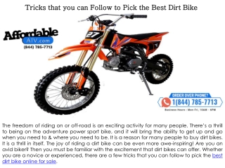 Tricks that you can follow to pick the Best Dirt Bike