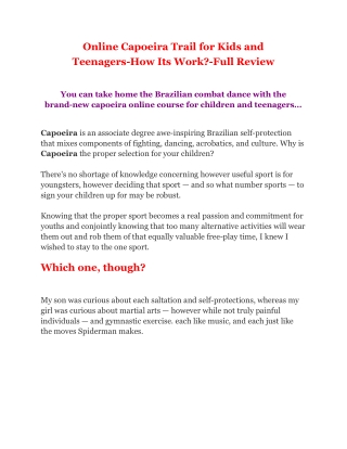 Online Capoeira Trail for Kids and Teenagers-How Its Work