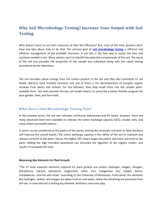 Why Soil Microbiology Testing Increase Your Output with Soil Testing
