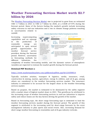 Weather Forecasting Services Market worth $2.7 billion by 2026