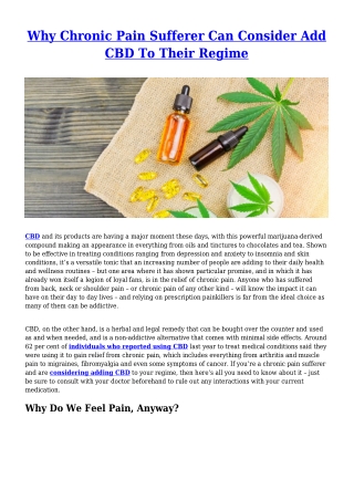 Why Chronic Pain Sufferer Can Consider Add CBD To Their Regime