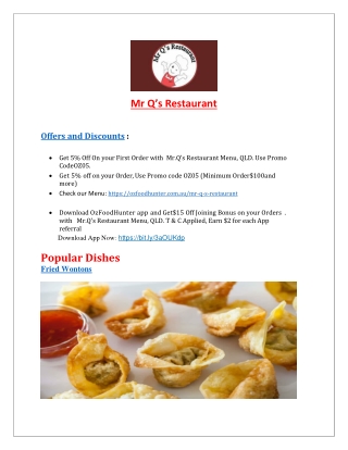5% Off - Mr Q's Restaurant Menu Leichhardt, NSW
