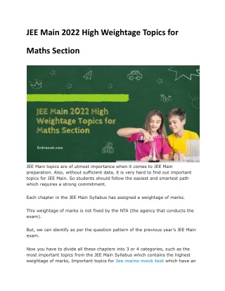 JEE Main 2022 High Weightage Topics for Maths Section