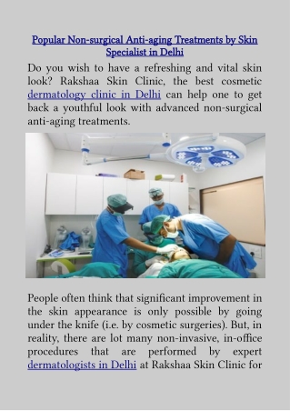 What can a Dermatologist do for Aging Skin in Delhi