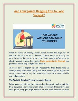 Overweight & Knee Pain ? Are Your Joints Begging You to Lose Weight?