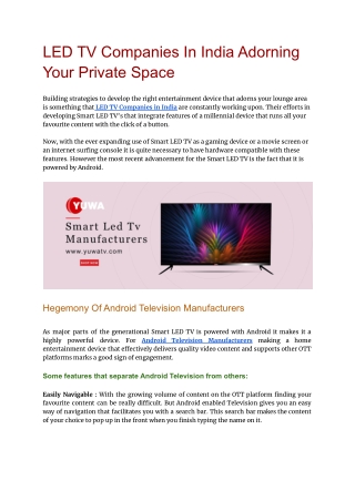 LED TV Companies In India Adorning Your Private Space