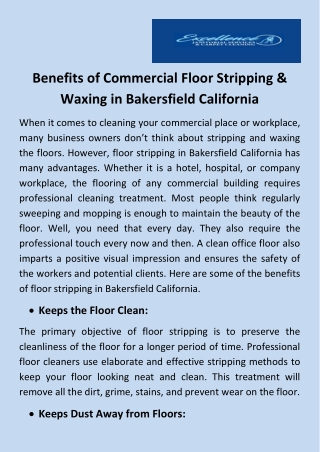Benefits of Commercial Floor Stripping & Waxing in Bakersfield California
