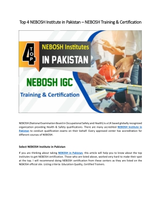 Top 4 NEBOSH Institute in Pakistan – NEBOSH Training & Certification