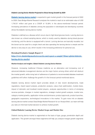 Diabetic Lancing Device Market Projected to Show Strong Growth by 2029