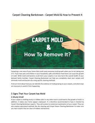 Carpet Cleaning Bankstown - Carpet Mold & How to Prevent It