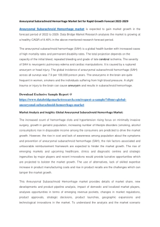 Aneurysmal Subarachnoid Hemorrhage Market Set for Rapid Growth Forecast 2022-2029