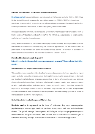 Ketolides Market Benefits and Business Opportunities to 2029