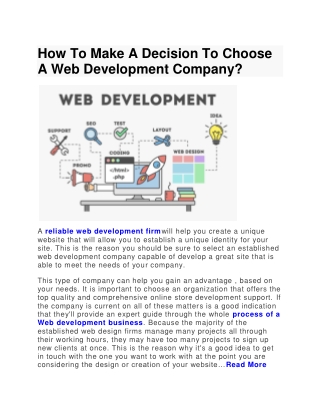 How To Make A Decision To Choose A Web Development Company