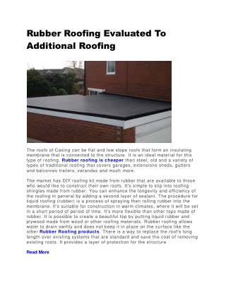 Rubber Roofing Evaluated To Additional Roofing Method
