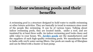 INDOOR SWIMMING POOL AND ITS BENEFITS