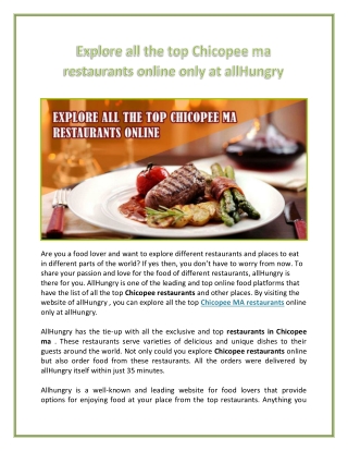 Explore all the top Chicopee ma restaurants online only at allHungry