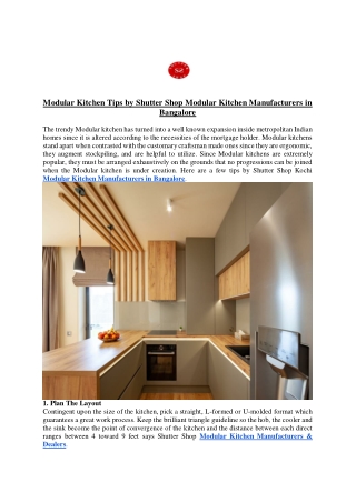 Modular Kitchen Tips by Shutter Shop Modular Kitchen Manufacturers in Bangalore