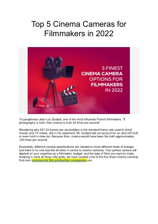 Top 5 Cinema Cameras for Filmmakers in 2022