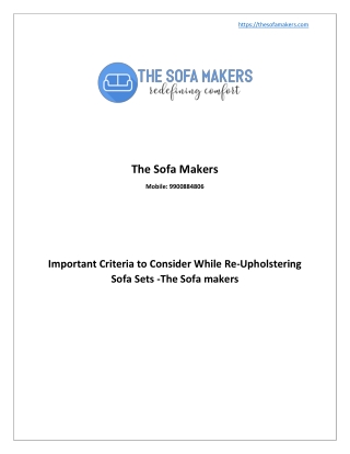 Important Criteria to Consider While Re-Upholstering Sofa Sets -The Sofa makers