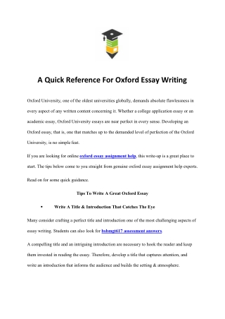 A Quick Reference For Oxford Essay Writing