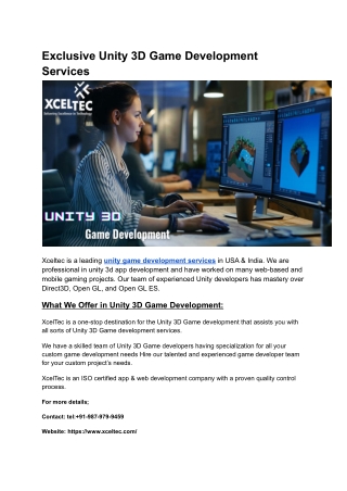 Exclusive Unity 3D Game Development Services
