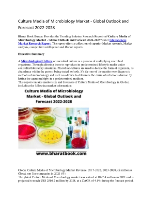 Culture Media of Microbiology Market - Global Outlook and Forecast 2022-2028-converted