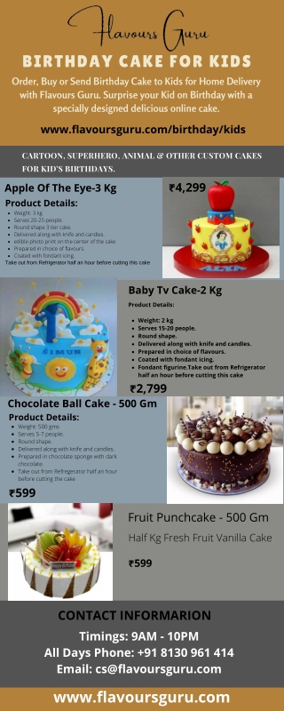 Order Online Birthday Cake for Kids in Delhi NCR from Flavours Guru