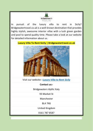 Luxury Villa To Rent Sicily  Bridgewatertravel.co.uk