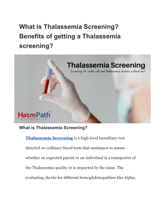 What is Thalassemia Screening? Benefits of getting a Thalassemia screening?
