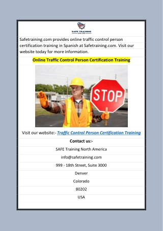 Online Traffic Control Person Certification Training