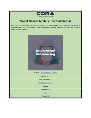 Project Finance Lenders | Corasolutions.in